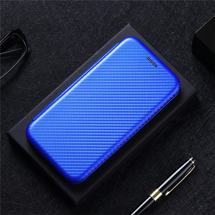 Carbon Fiber Texture Auto-absorbed Cell Phone Stand Cover for Sony Xperia 1 III 5G Leather Case - Blue