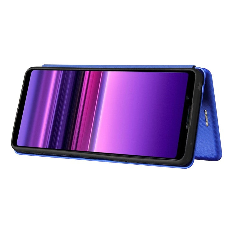 Carbon Fiber Texture Auto-absorbed Cell Phone Stand Cover for Sony Xperia 1 III 5G Leather Case - Blue