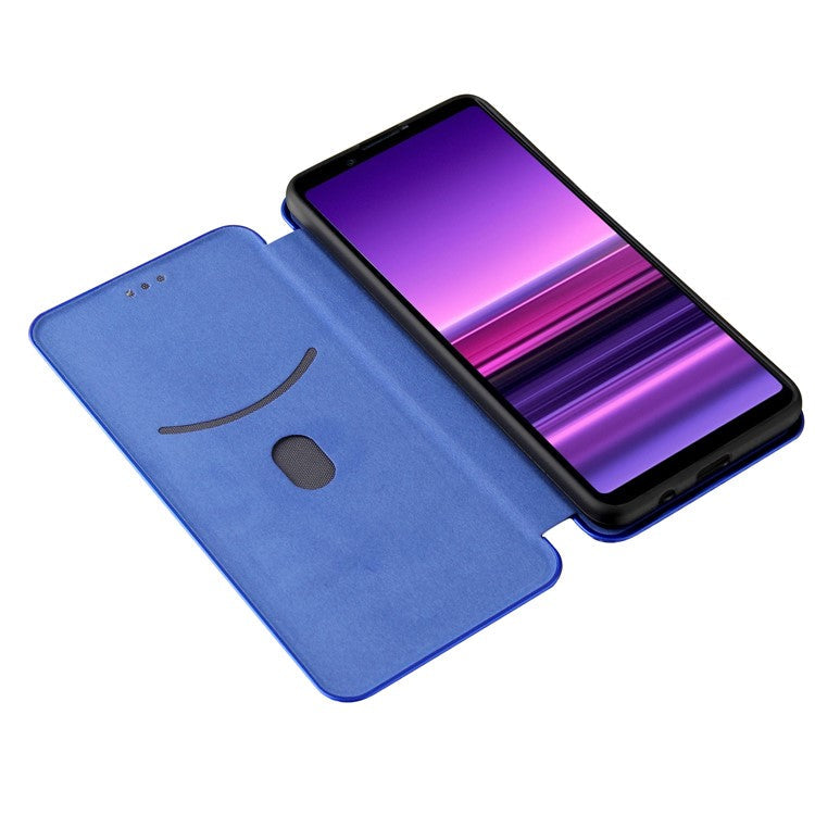 Carbon Fiber Texture Auto-absorbed Cell Phone Stand Cover for Sony Xperia 1 III 5G Leather Case - Blue