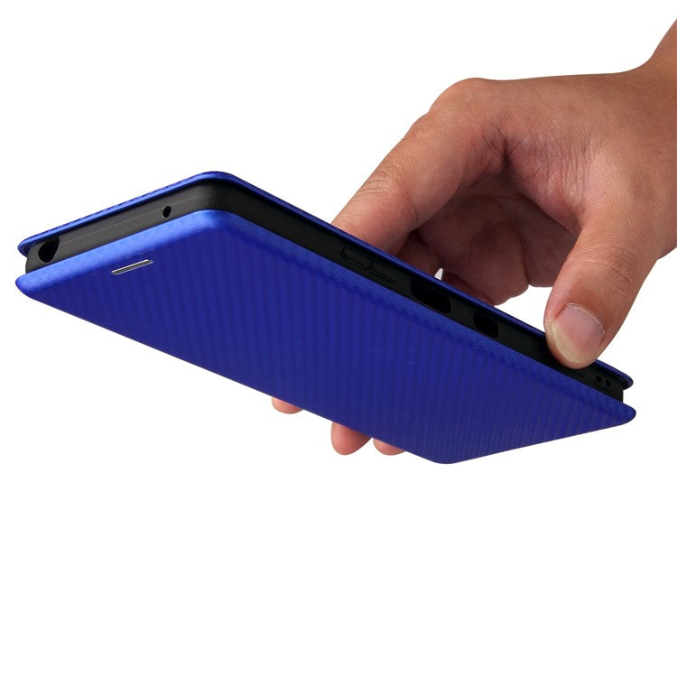 Carbon Fiber Texture Auto-absorbed Cell Phone Stand Cover for Sony Xperia 1 III 5G Leather Case - Blue