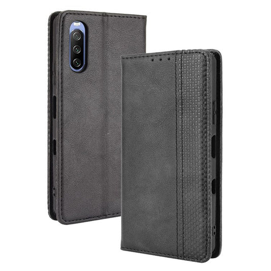 Magnetic Closure Vintage Style Phone Case Wallet Stand Leather Cover for Sony Xperia 10 III 5G - Black