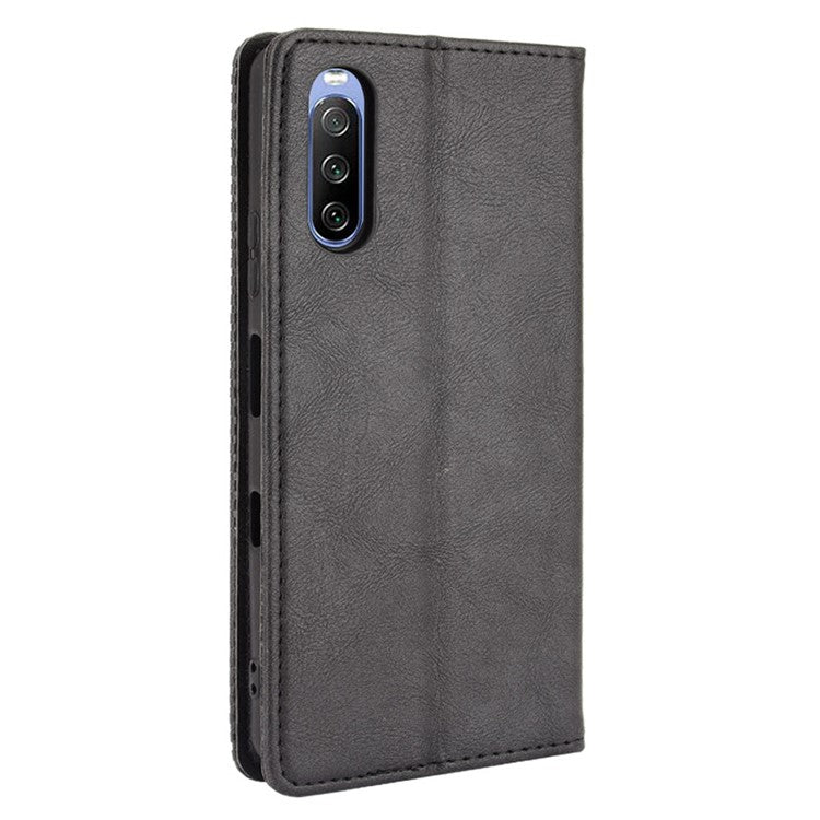 Magnetic Closure Vintage Style Phone Case Wallet Stand Leather Cover for Sony Xperia 10 III 5G - Black