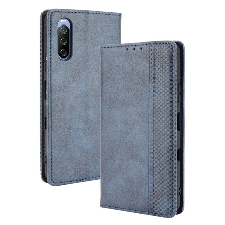 Magnetic Closure Vintage Style Phone Case Wallet Stand Leather Cover for Sony Xperia 10 III 5G - Blue