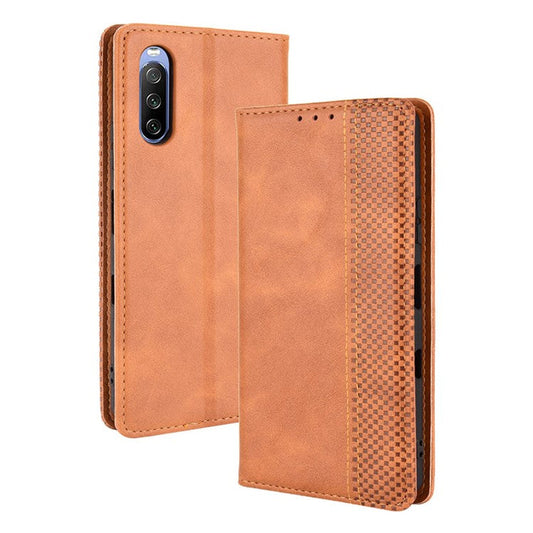 Magnetic Closure Vintage Style Phone Case Wallet Stand Leather Cover for Sony Xperia 10 III 5G - Brown