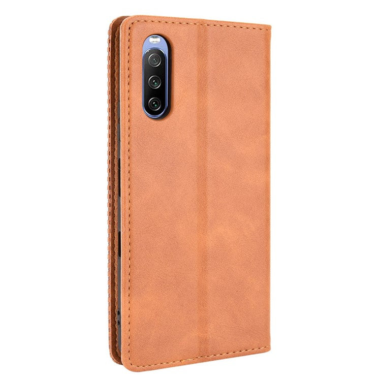 Magnetic Closure Vintage Style Phone Case Wallet Stand Leather Cover for Sony Xperia 10 III 5G - Brown