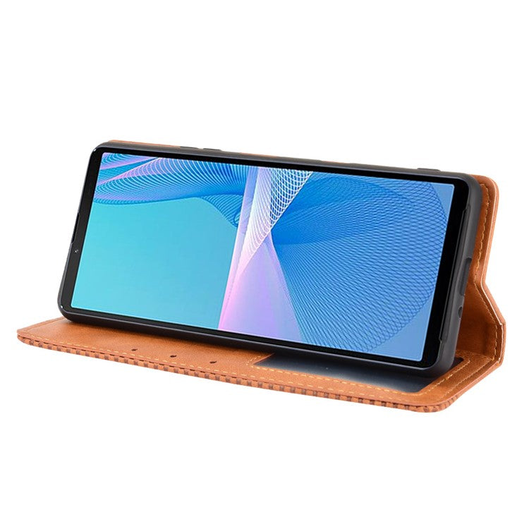 Magnetic Closure Vintage Style Phone Case Wallet Stand Leather Cover for Sony Xperia 10 III 5G - Brown
