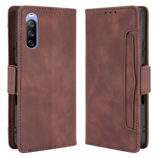 Wallet Design Multiple Card Slots Stand Leather Phone Case for Sony Xperia 10 III 5G / Xperia 10 III Lite - Brown