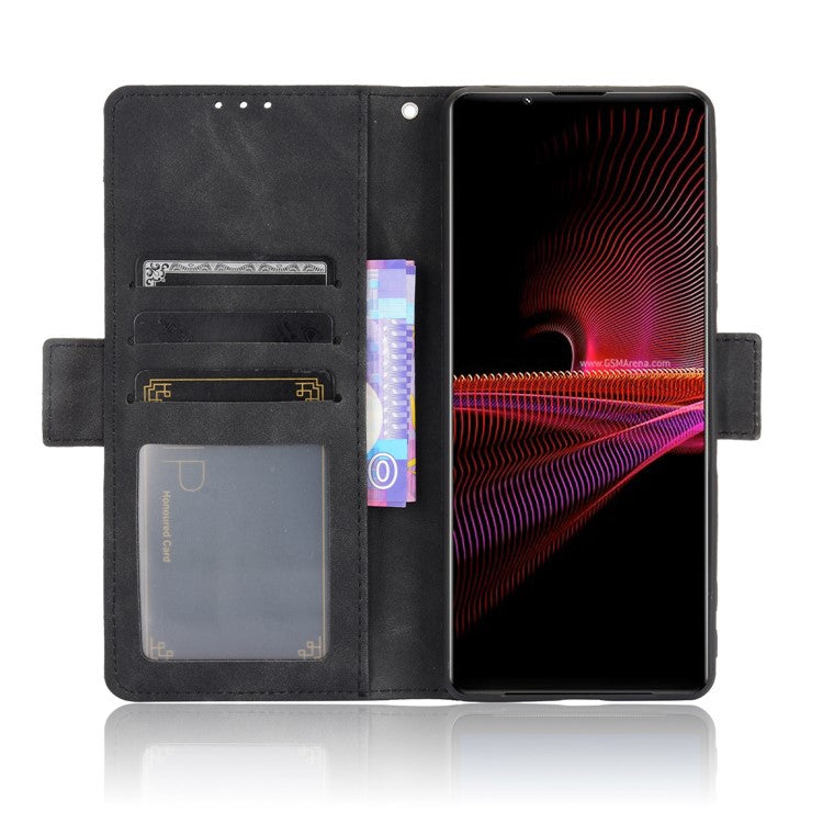 Multiple Card Slots Wallet Stand Leather Phone Case for Sony Xperia 1 III 5G - Black