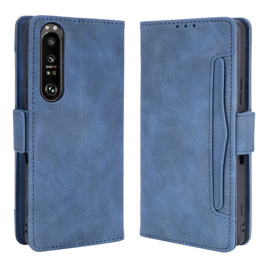 Multiple Card Slots Wallet Stand Leather Phone Case for Sony Xperia 1 III 5G - Blue