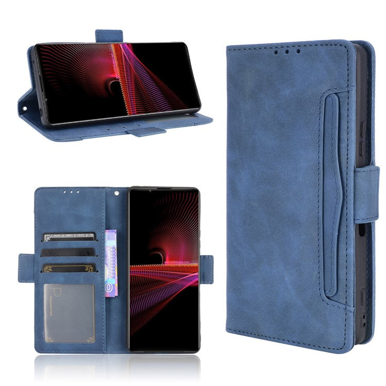 Multiple Card Slots Wallet Stand Leather Phone Case for Sony Xperia 1 III 5G - Blue