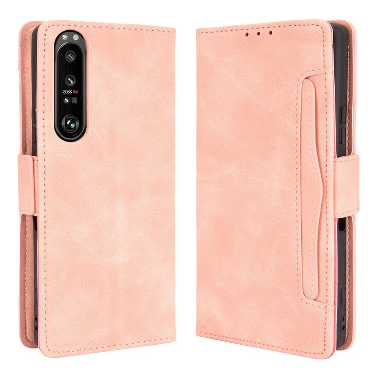 Multiple Card Slots Wallet Stand Leather Phone Case for Sony Xperia 1 III 5G - Pink