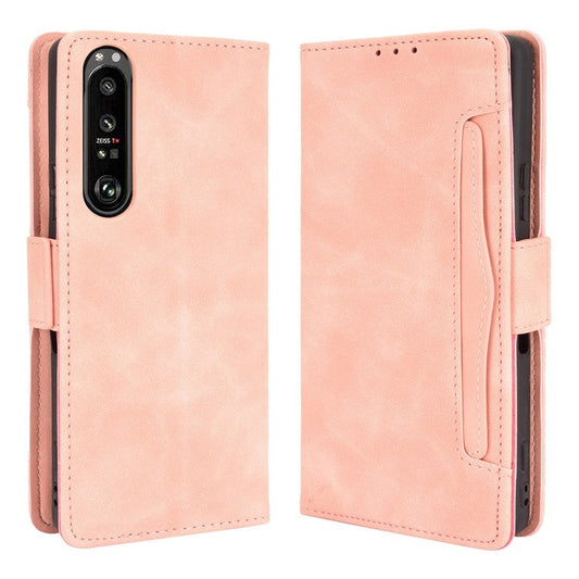 Multiple Card Slots Wallet Stand Leather Phone Case for Sony Xperia 1 III 5G - Pink