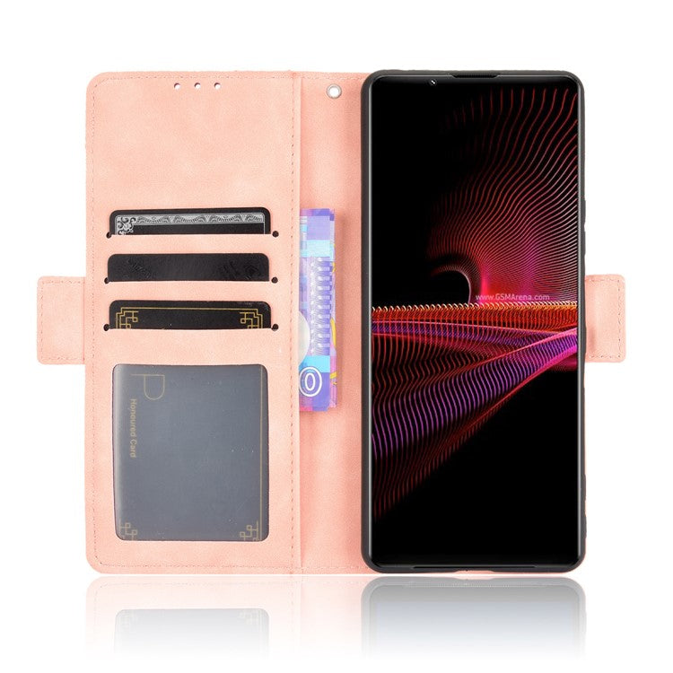 Multiple Card Slots Wallet Stand Leather Phone Case for Sony Xperia 1 III 5G - Pink
