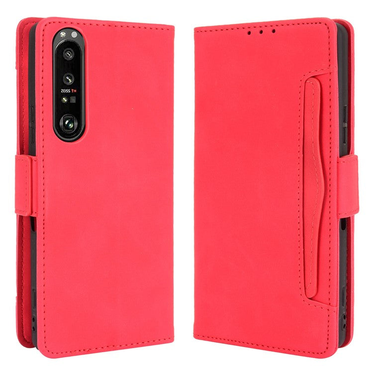 Multiple Card Slots Wallet Stand Leather Phone Case for Sony Xperia 1 III 5G - Red