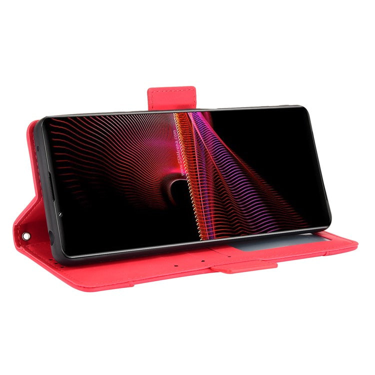 Multiple Card Slots Wallet Stand Leather Phone Case for Sony Xperia 1 III 5G - Red