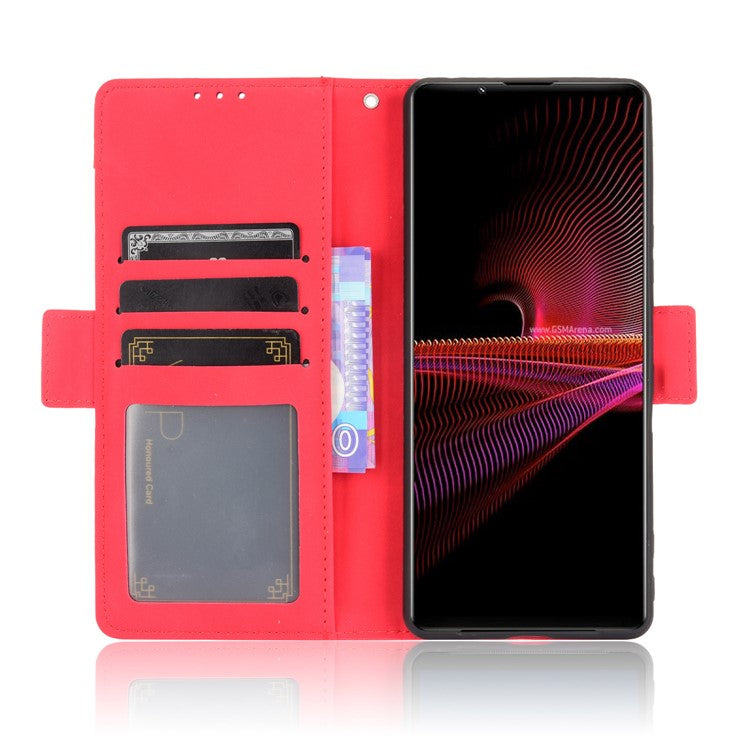 Multiple Card Slots Wallet Stand Leather Phone Case for Sony Xperia 1 III 5G - Red