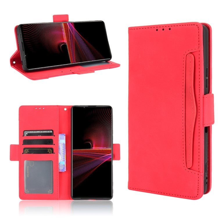 Multiple Card Slots Wallet Stand Leather Phone Case for Sony Xperia 1 III 5G - Red
