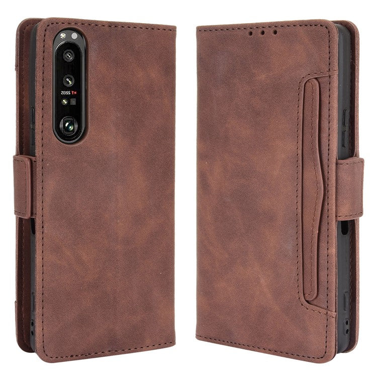 Multiple Card Slots Wallet Stand Leather Phone Case for Sony Xperia 1 III 5G - Brown