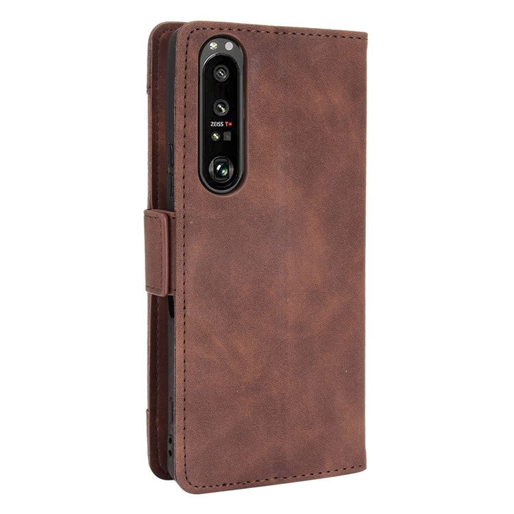 Multiple Card Slots Wallet Stand Leather Phone Case for Sony Xperia 1 III 5G - Brown