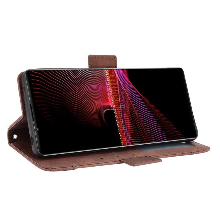 Multiple Card Slots Wallet Stand Leather Phone Case for Sony Xperia 1 III 5G - Brown