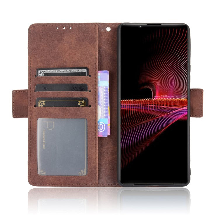 Multiple Card Slots Wallet Stand Leather Phone Case for Sony Xperia 1 III 5G - Brown