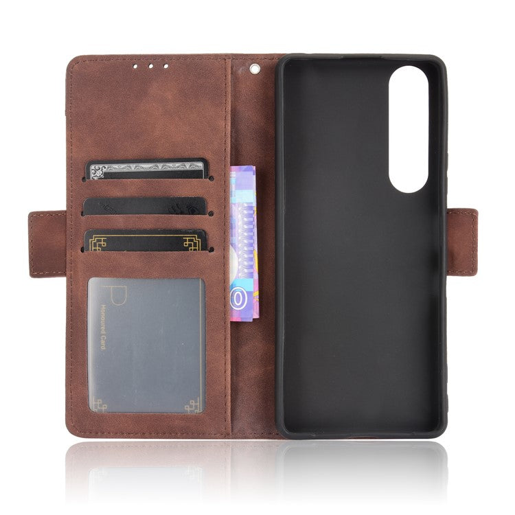 Multiple Card Slots Wallet Stand Leather Phone Case for Sony Xperia 1 III 5G - Brown