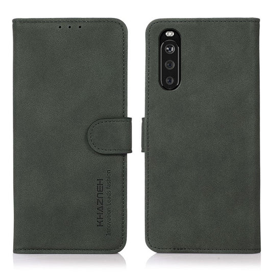 KHAZNEH Wallet Design Leather Cell Phone Back Cover Case Stand Shell for Sony Xperia 10 III 5G - Green