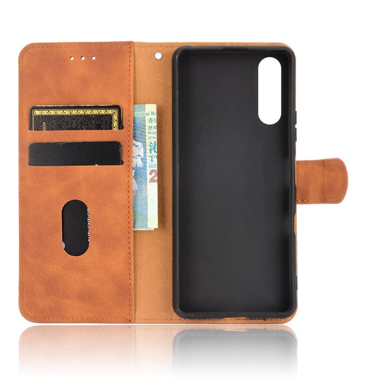 Skin-touch Feeling Leather Wallet Case Phone Cover with Supporting Stand for Sony Xperia 10 III 5G - Brown