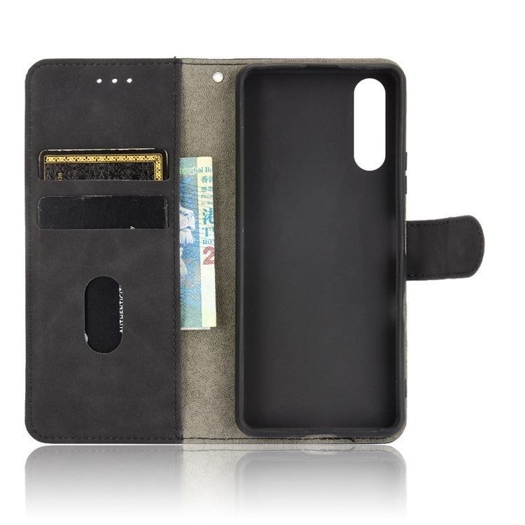 Skin-touch Feeling Leather Wallet Case Phone Cover with Supporting Stand for Sony Xperia 10 III 5G - Black