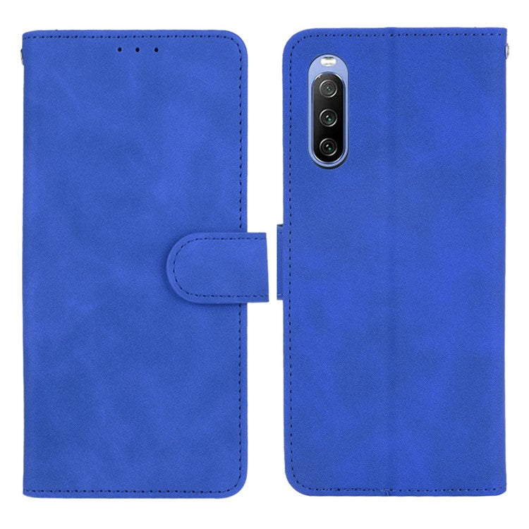 Skin-touch Feeling Leather Wallet Case Phone Cover with Supporting Stand for Sony Xperia 10 III 5G - Blue