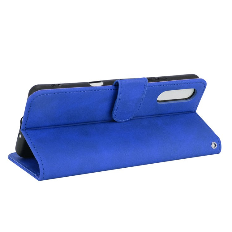 Skin-touch Feeling Leather Wallet Case Phone Cover with Supporting Stand for Sony Xperia 10 III 5G - Blue
