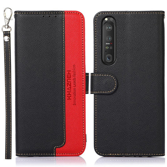 KHAZNEH Litchi Skin Surface with Anti-theft Swiping Function Leather Case Cover for Sony Xperia 1 III 5G - Black