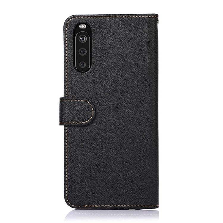 KHAZNEH Litchi Skin RFID Blocking Anti-theft Swiping Function Leather Phone Shell Case for Sony Xperia 10 III 5G / Xperia 10 III Lite - Black