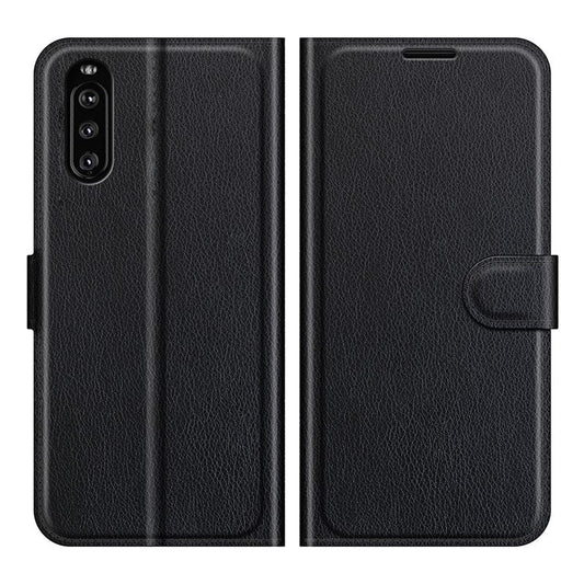 Litchi Skin Wallet Stand Leather Protection Case for Sony Xperia 10 III 5G / Xperia 10 III Lite - Black