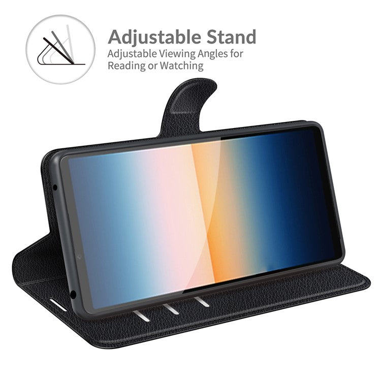 Litchi Skin Wallet Stand Leather Protection Case for Sony Xperia 10 III 5G / Xperia 10 III Lite - Black