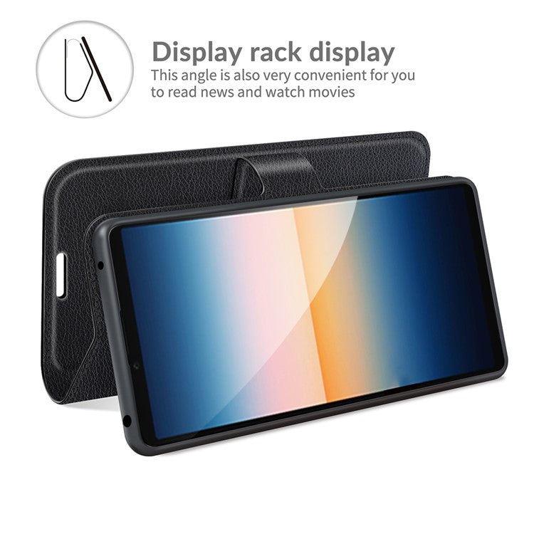 Litchi Skin Wallet Stand Leather Protection Case for Sony Xperia 10 III 5G / Xperia 10 III Lite - Black