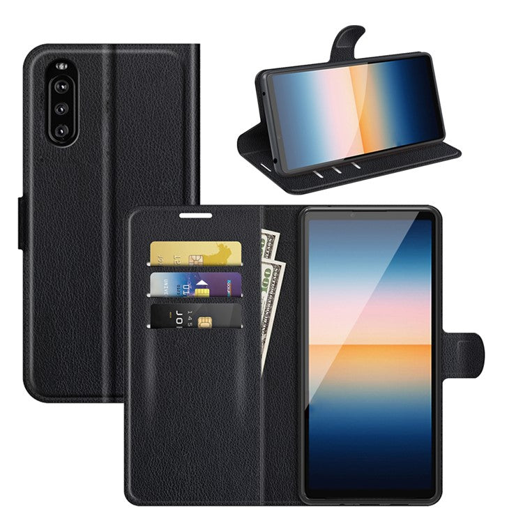 Litchi Skin Wallet Stand Leather Protection Case for Sony Xperia 10 III 5G / Xperia 10 III Lite - Black