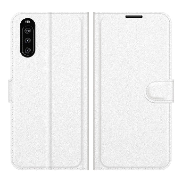 Litchi Skin Wallet Stand Leather Protection Case for Sony Xperia 10 III 5G / Xperia 10 III Lite - White