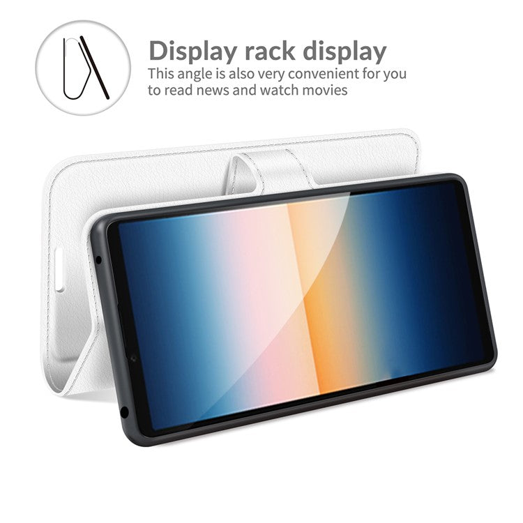 Litchi Skin Wallet Stand Leather Protection Case for Sony Xperia 10 III 5G / Xperia 10 III Lite - White