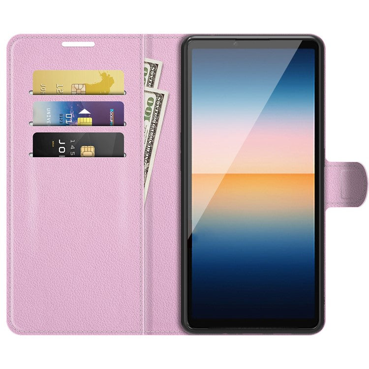 Litchi Skin Wallet Stand Leather Protection Case for Sony Xperia 10 III 5G / Xperia 10 III Lite - Pink