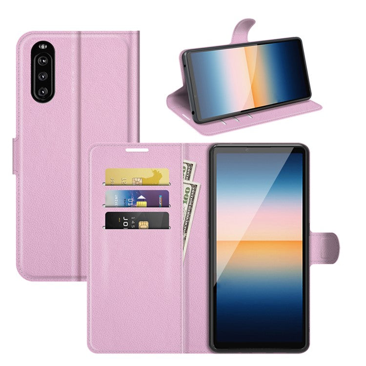 Litchi Skin Wallet Stand Leather Protection Case for Sony Xperia 10 III 5G / Xperia 10 III Lite - Pink