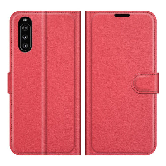 Litchi Skin Wallet Stand Leather Protection Case for Sony Xperia 10 III 5G / Xperia 10 III Lite - Red