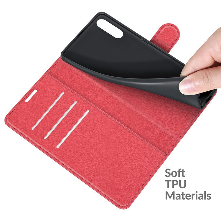 Litchi Skin Wallet Stand Leather Protection Case for Sony Xperia 10 III 5G / Xperia 10 III Lite - Red