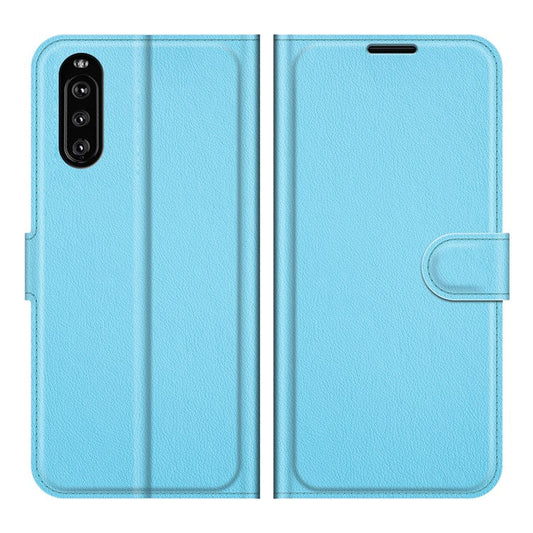 Litchi Skin Wallet Stand Leather Protection Case for Sony Xperia 10 III 5G / Xperia 10 III Lite - Blue
