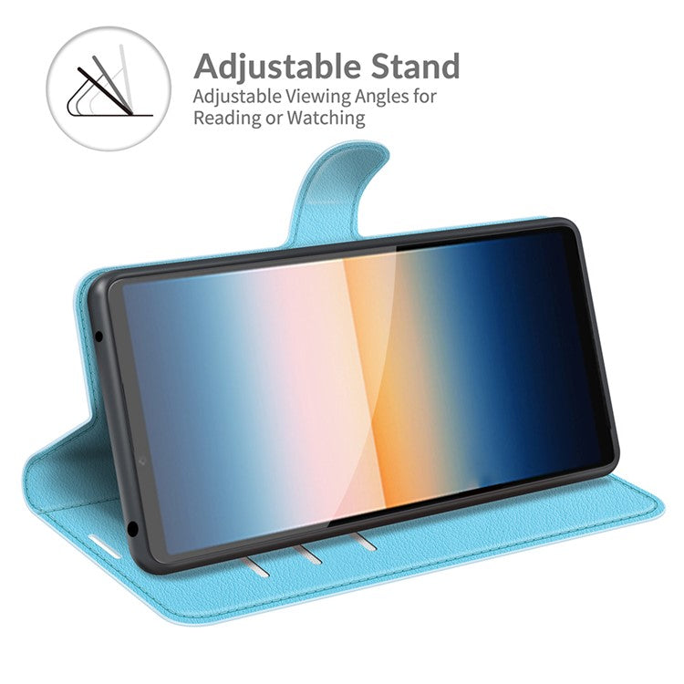 Litchi Skin Wallet Stand Leather Protection Case for Sony Xperia 10 III 5G / Xperia 10 III Lite - Blue