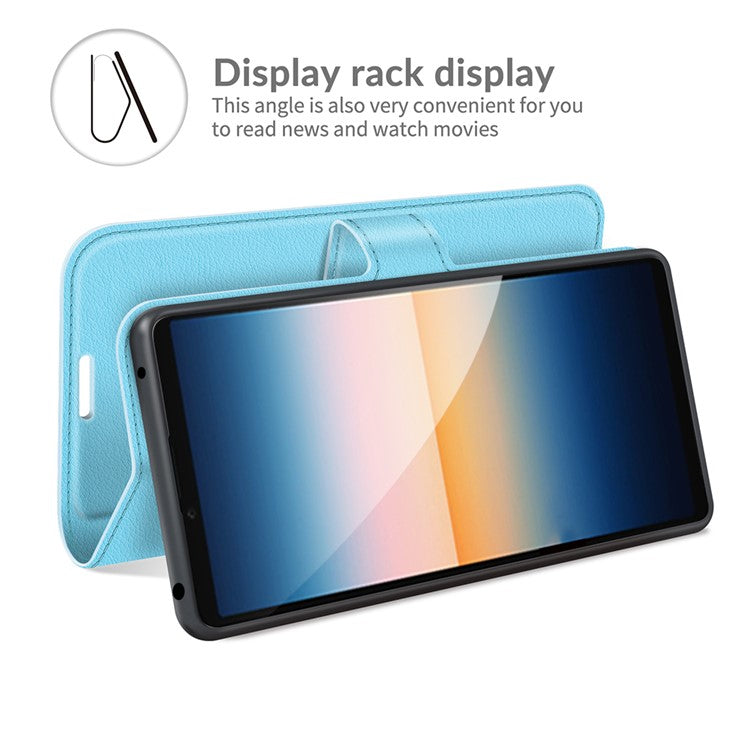 Litchi Skin Wallet Stand Leather Protection Case for Sony Xperia 10 III 5G / Xperia 10 III Lite - Blue