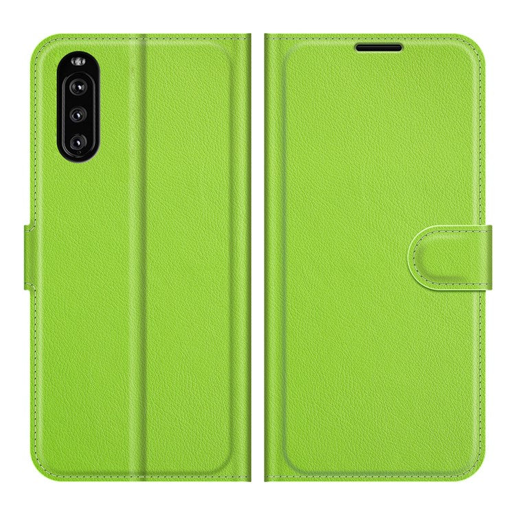Litchi Skin Wallet Stand Leather Protection Case for Sony Xperia 10 III 5G / Xperia 10 III Lite - Green