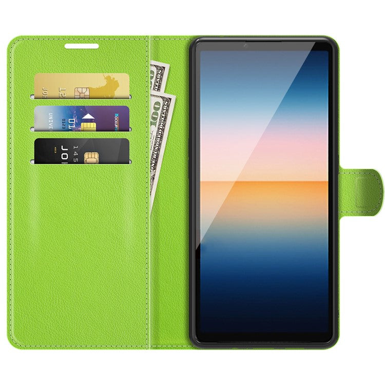 Litchi Skin Wallet Stand Leather Protection Case for Sony Xperia 10 III 5G / Xperia 10 III Lite - Green