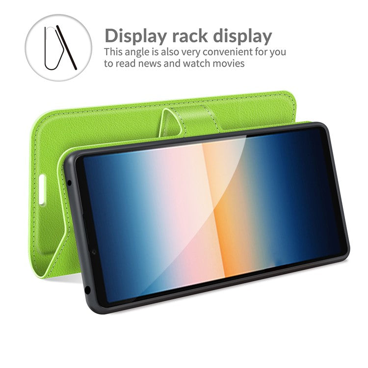 Litchi Skin Wallet Stand Leather Protection Case for Sony Xperia 10 III 5G / Xperia 10 III Lite - Green