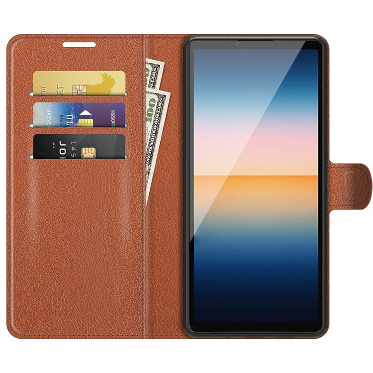 Litchi Skin Wallet Stand Leather Protection Case for Sony Xperia 10 III 5G / Xperia 10 III Lite - Brown